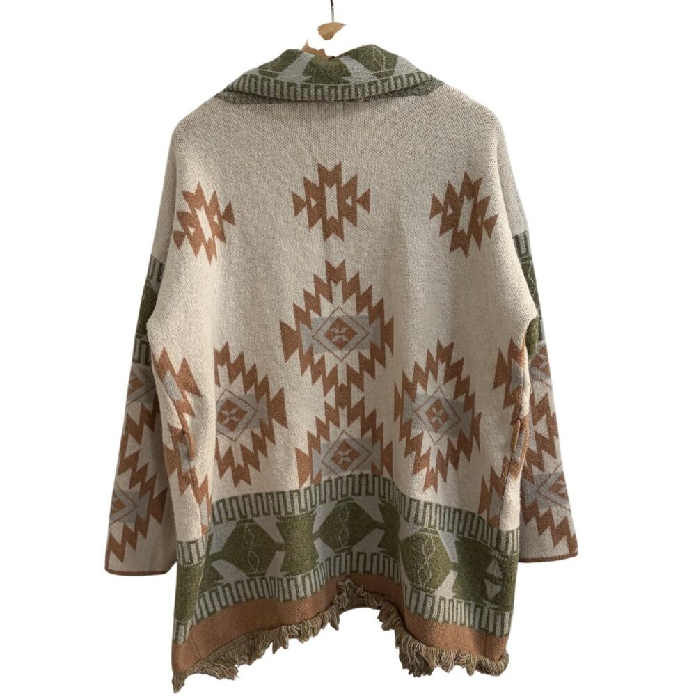 Debut Cardigan Sweater Womens XL Open Front Fringed Hem Southwestern Aztec Longg - Picture 2 of 12